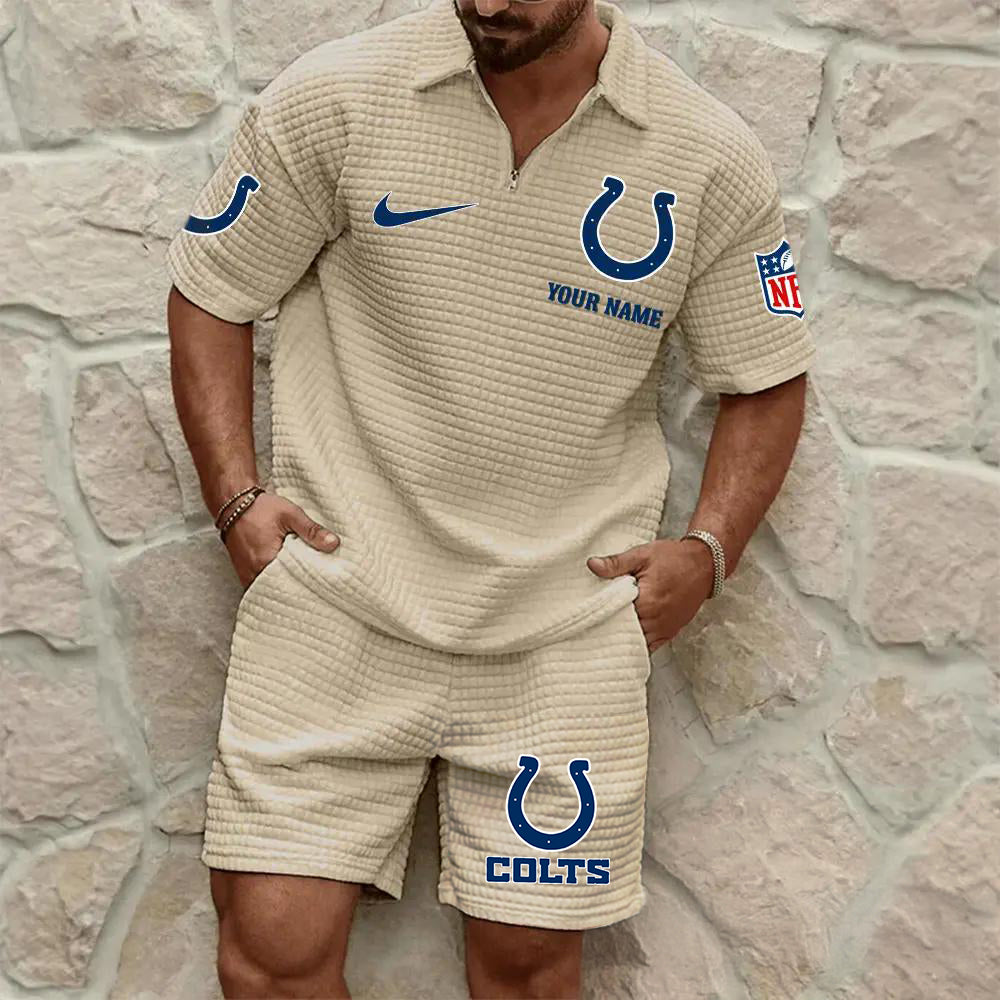 Indianapolis Colts Men’s Waffle Pattern Half Zipper Shirt And Shorts AZBT2DWSS000089