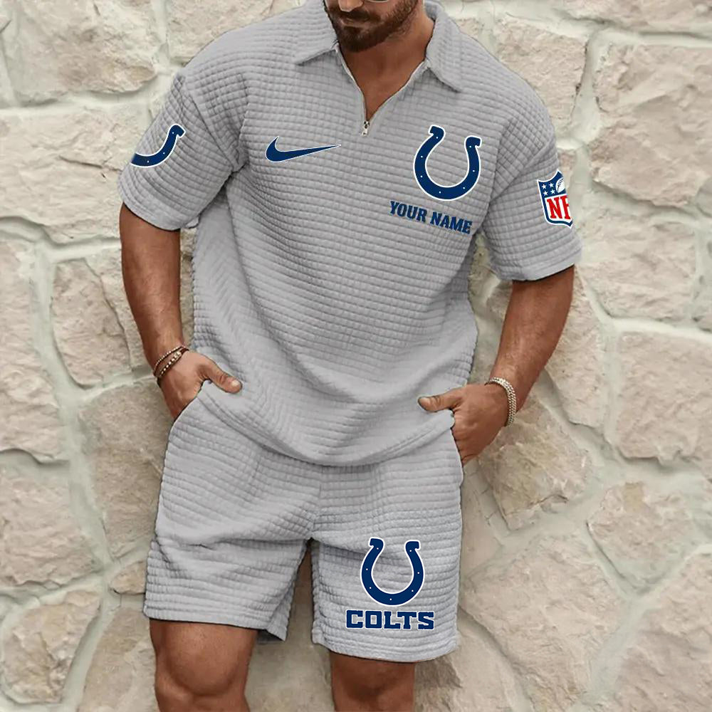Indianapolis Colts Men’s Waffle Pattern Half Zipper Shirt And Shorts AZBT2DWSS000089
