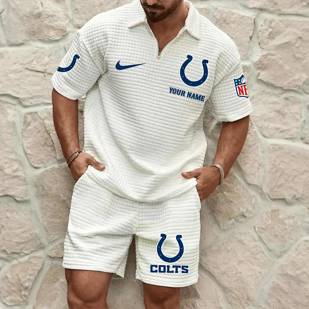 Indianapolis Colts Men’s Waffle Pattern Half Zipper Shirt And Shorts AZBT2DWSS000089