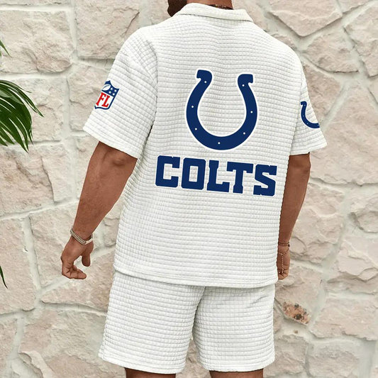 Indianapolis Colts Men’s Waffle Pattern Half Zipper Shirt And Shorts AZBT2DWSS000089