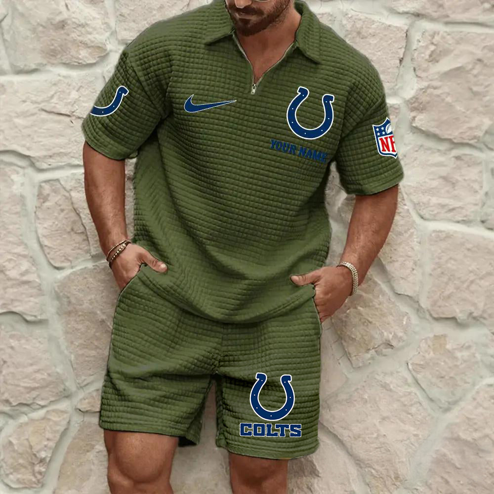 Indianapolis Colts Men’s Waffle Pattern Half Zipper Shirt And Shorts AZBT2DWSS000089