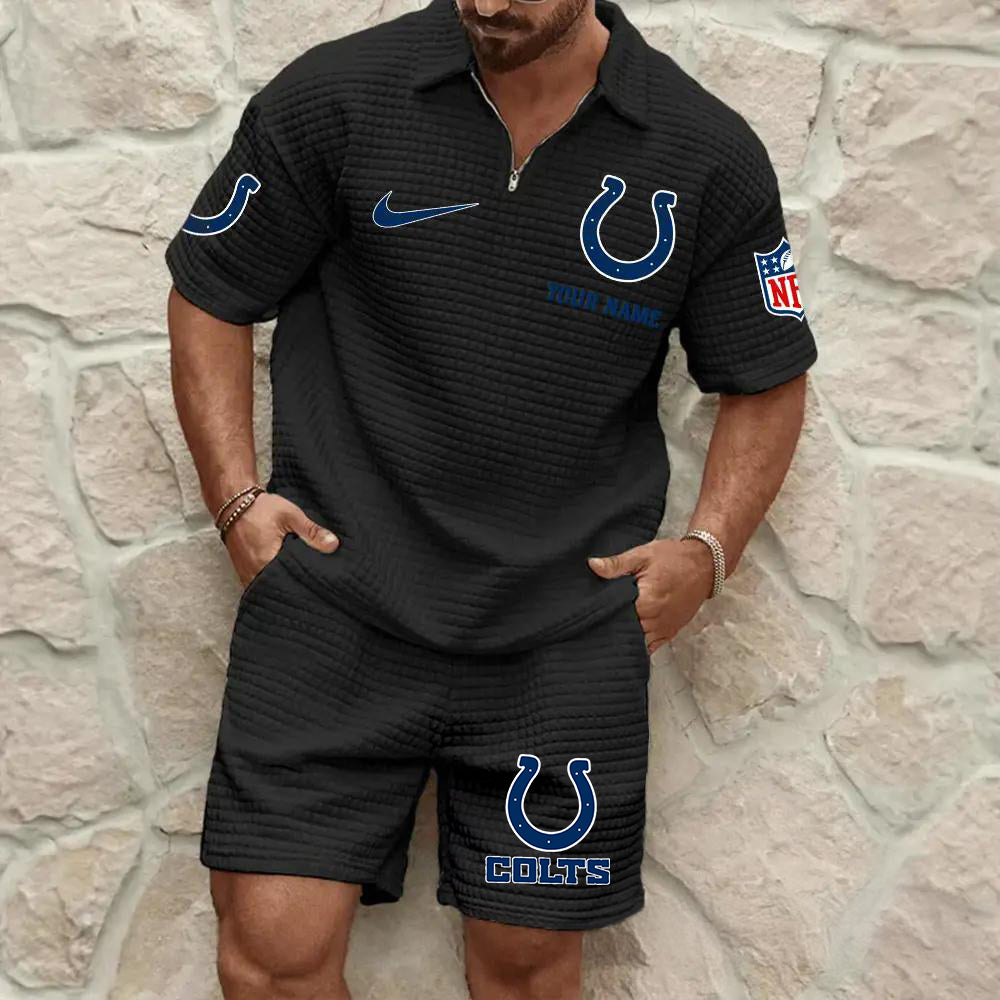 Indianapolis Colts Men’s Waffle Pattern Half Zipper Shirt And Shorts AZBT2DWSS000089