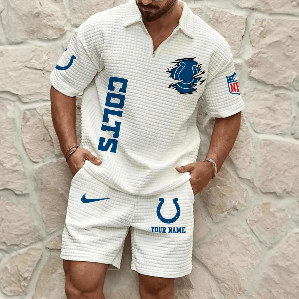 Indianapolis Colts Men’s Waffle Pattern Half Zipper Shirt And Shorts AZBT2DWSS000090