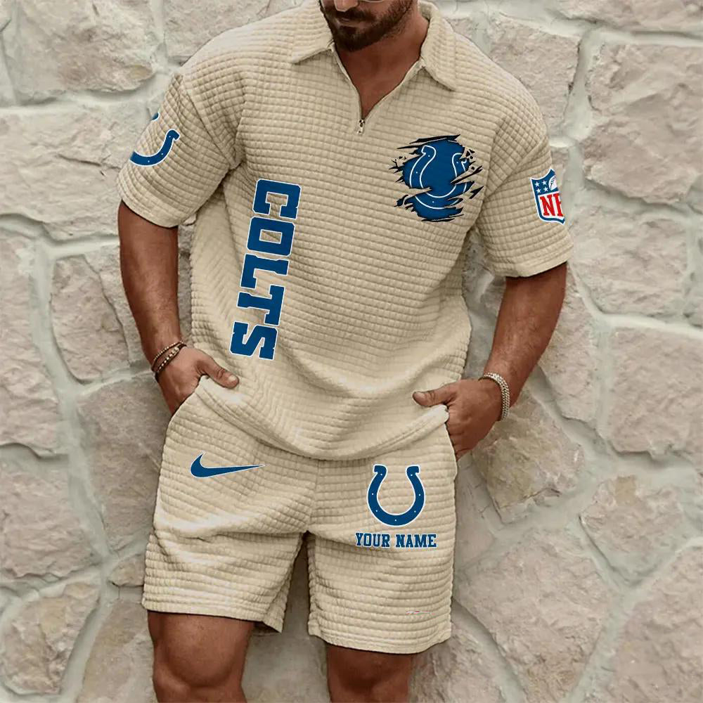 Indianapolis Colts Men’s Waffle Pattern Half Zipper Shirt And Shorts AZBT2DWSS000090