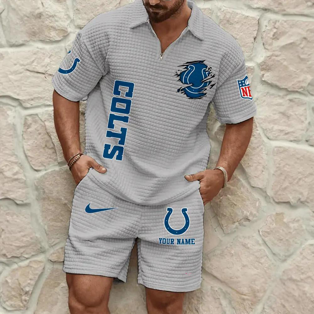 Indianapolis Colts Men’s Waffle Pattern Half Zipper Shirt And Shorts AZBT2DWSS000090