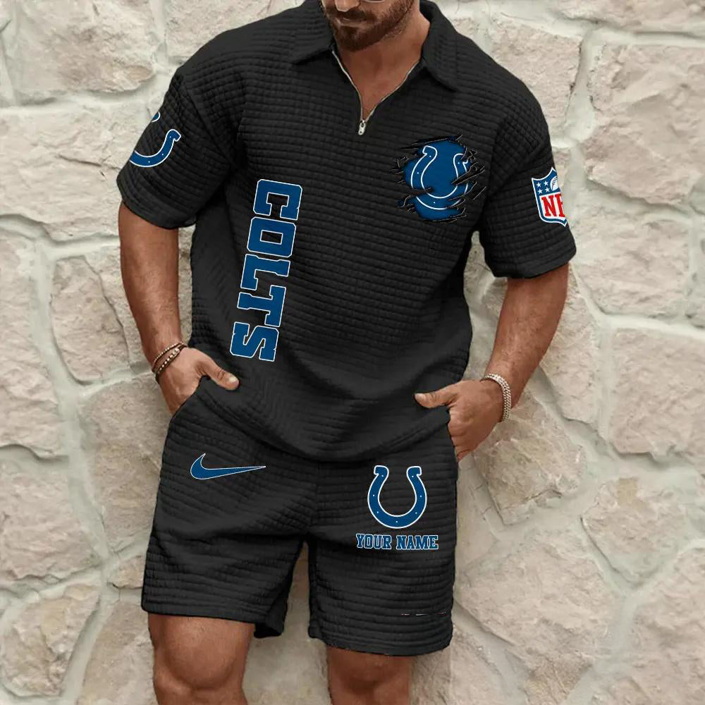 Indianapolis Colts Men’s Waffle Pattern Half Zipper Shirt And Shorts AZBT2DWSS000090