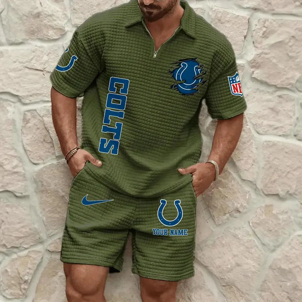 Indianapolis Colts Men’s Waffle Pattern Half Zipper Shirt And Shorts AZBT2DWSS000090