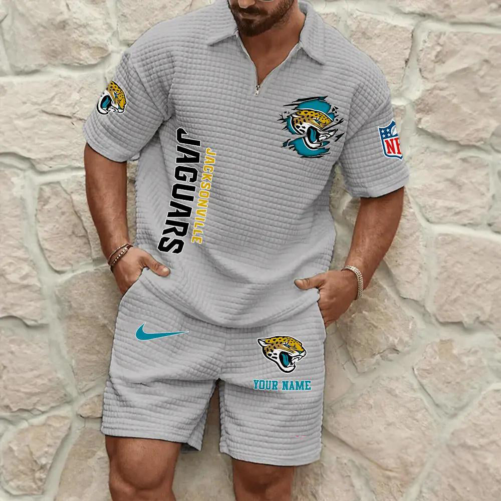 Jacksonville Jaguars Men’s Waffle Pattern Half Zipper Shirt And Shorts AZBT2DWSS000094