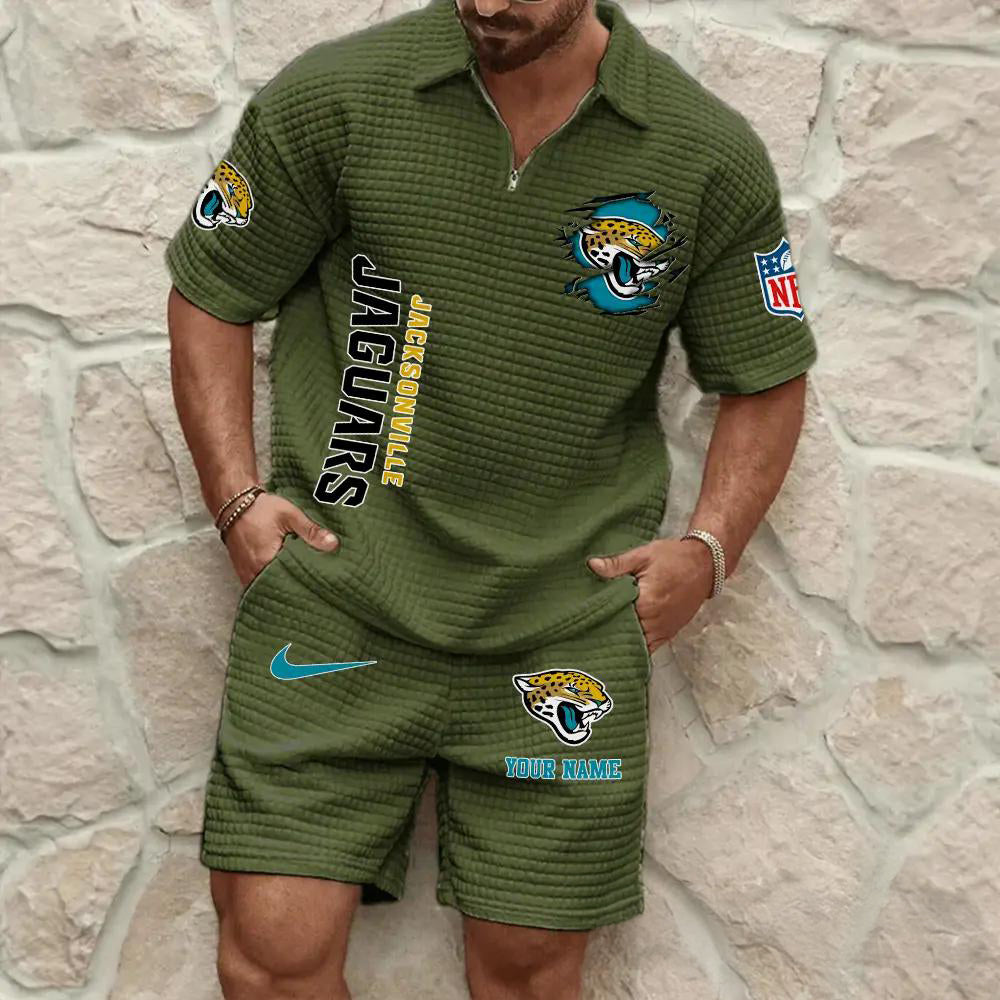 Jacksonville Jaguars Men’s Waffle Pattern Half Zipper Shirt And Shorts AZBT2DWSS000094