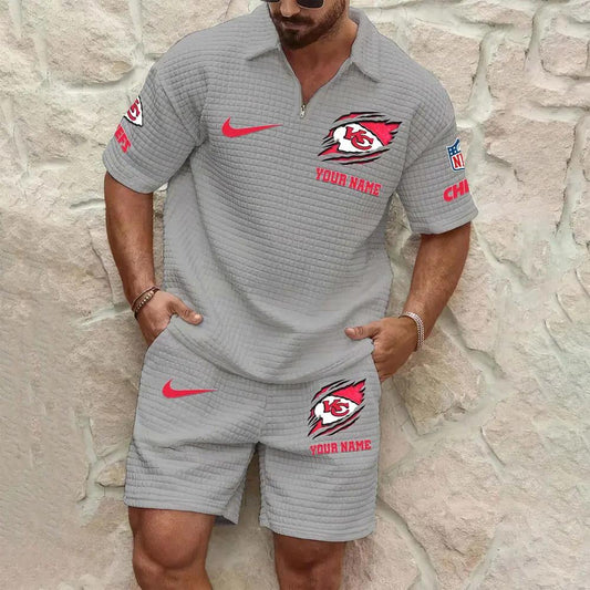Kansas City Chiefs Men’s Waffle Pattern Half Zipper Shirt And Shorts AZBT2DWSS000095
