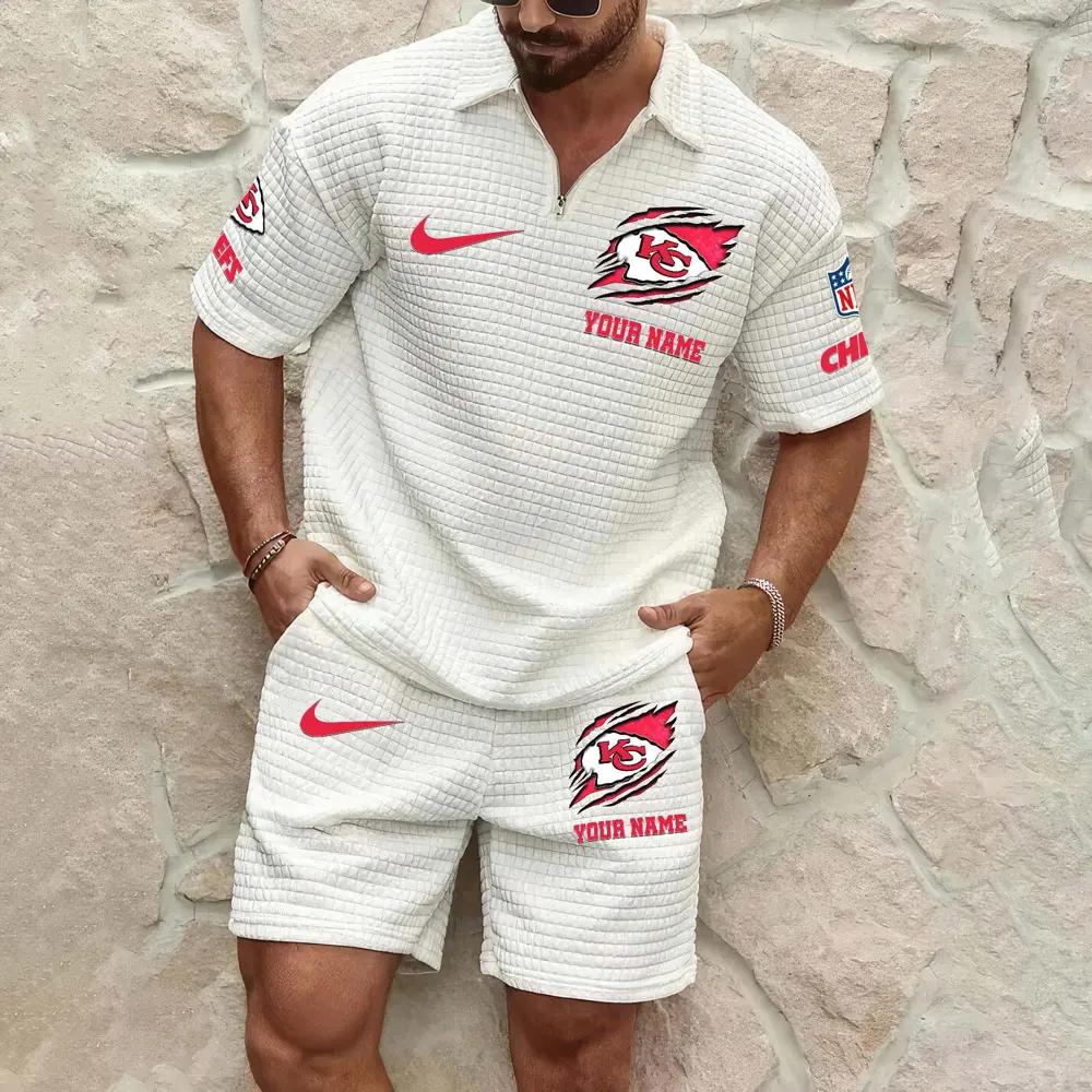Kansas City Chiefs Men’s Waffle Pattern Half Zipper Shirt And Shorts AZBT2DWSS000095