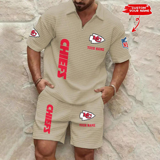 Kansas City Chiefs Men’s Waffle Pattern Half Zipper Shirt And Shorts AZBT2DWSS000096