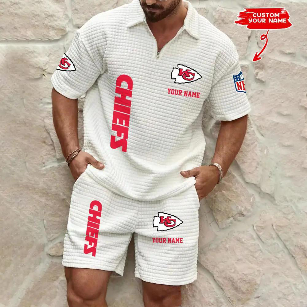Kansas City Chiefs Men’s Waffle Pattern Half Zipper Shirt And Shorts AZBT2DWSS000096