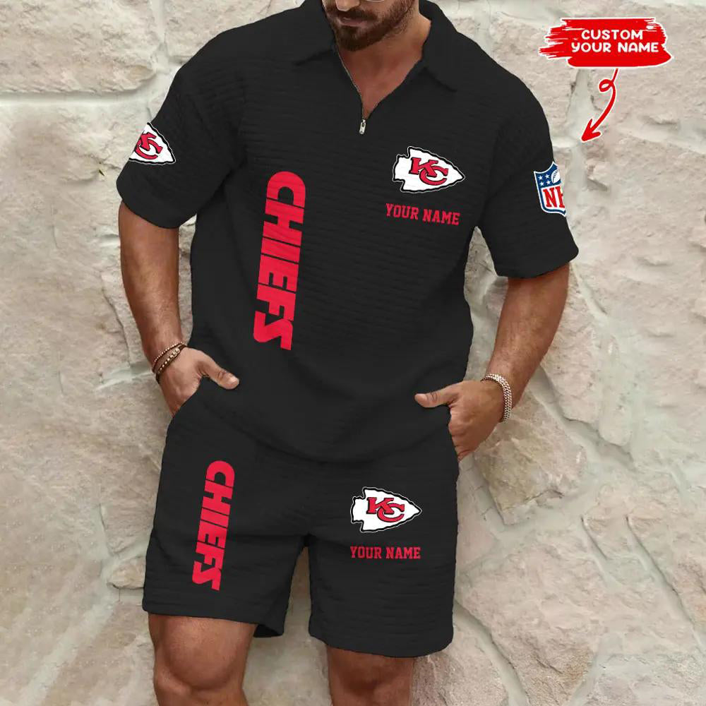Kansas City Chiefs Men’s Waffle Pattern Half Zipper Shirt And Shorts AZBT2DWSS000096