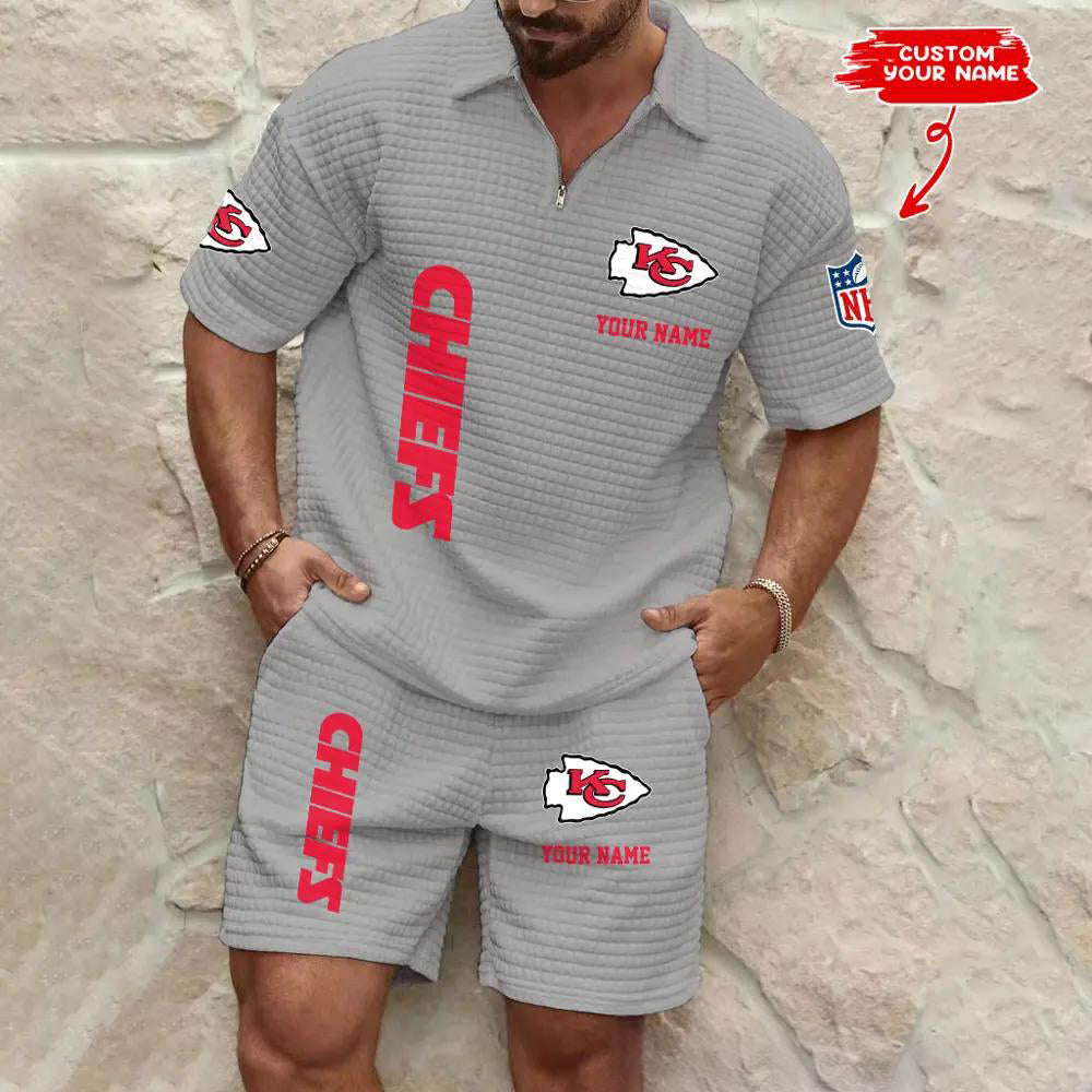 Kansas City Chiefs Men’s Waffle Pattern Half Zipper Shirt And Shorts AZBT2DWSS000096