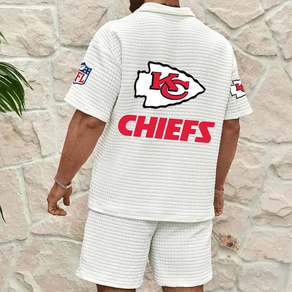 Kansas City Chiefs Men’s Waffle Pattern Half Zipper Shirt And Shorts AZBT2DWSS000097