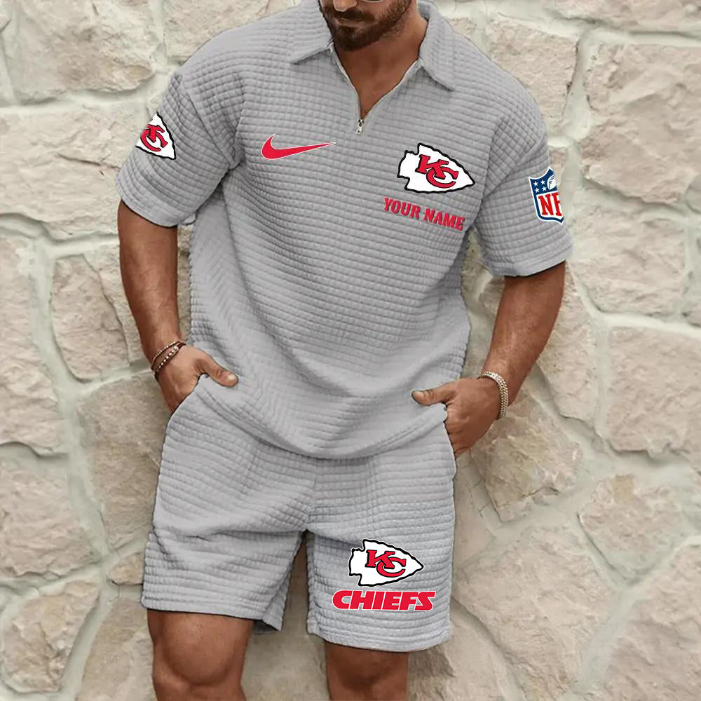 Kansas City Chiefs Men’s Waffle Pattern Half Zipper Shirt And Shorts AZBT2DWSS000097