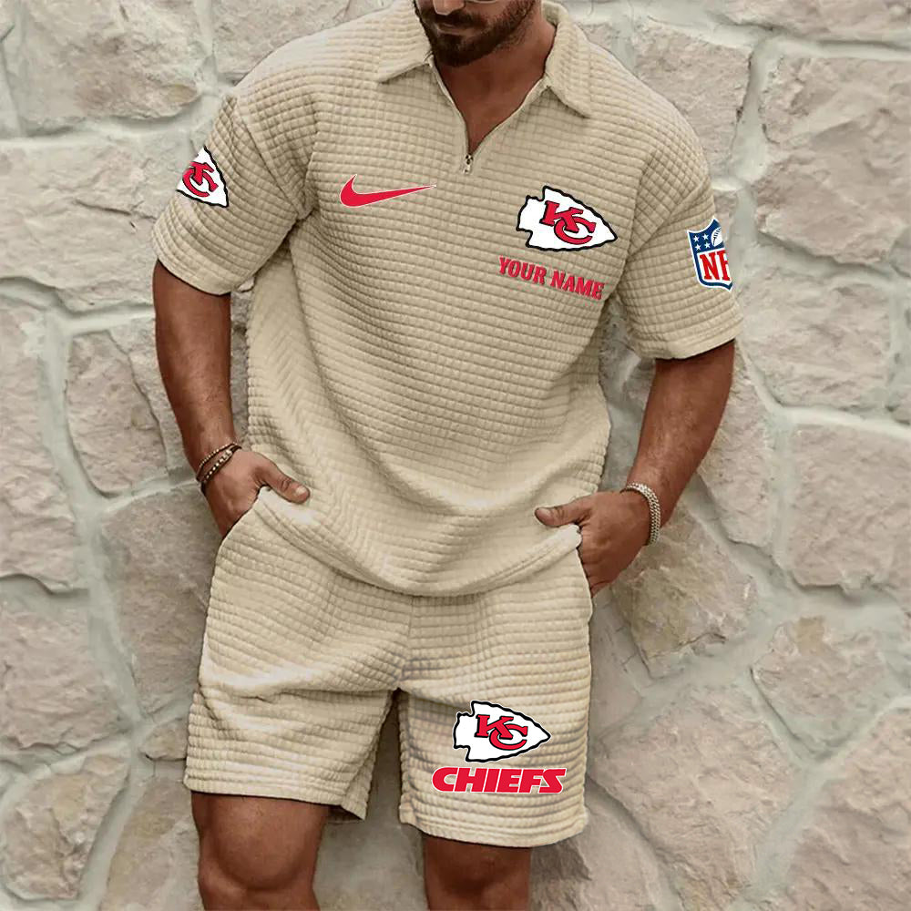 Kansas City Chiefs Men’s Waffle Pattern Half Zipper Shirt And Shorts AZBT2DWSS000097
