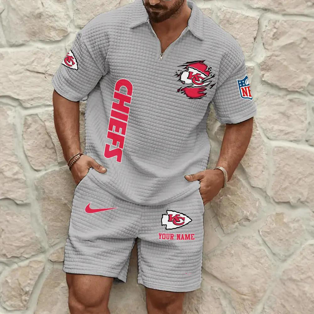 Kansas City Chiefs Men’s Waffle Pattern Half Zipper Shirt And Shorts AZBT2DWSS000098