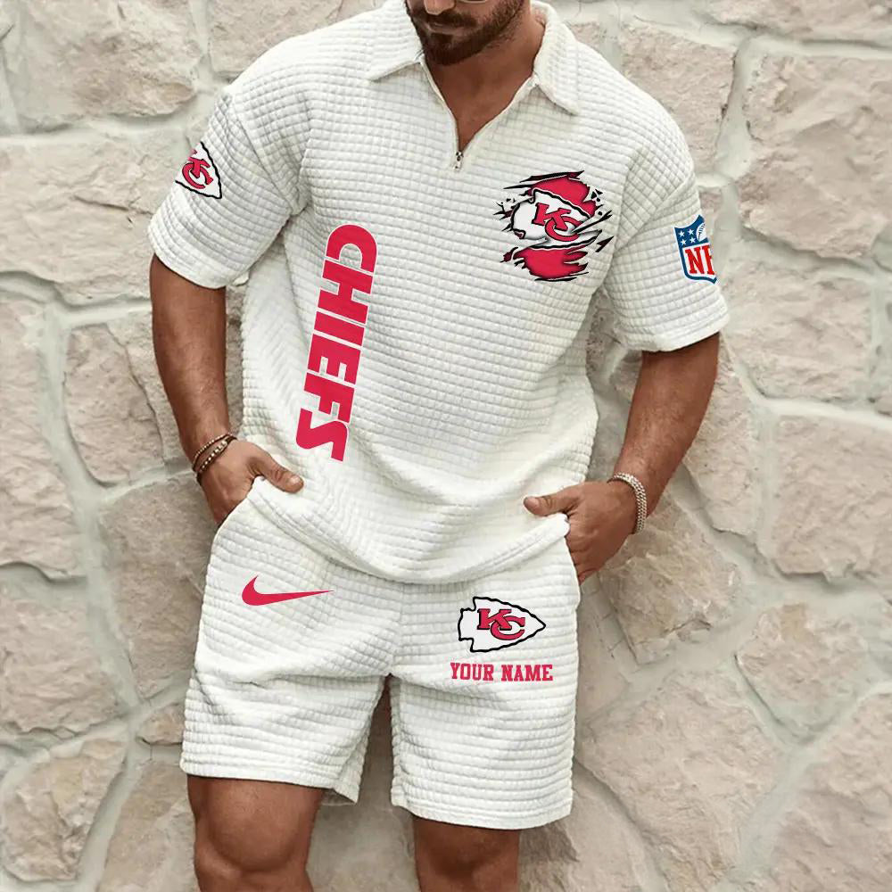 Kansas City Chiefs Men’s Waffle Pattern Half Zipper Shirt And Shorts AZBT2DWSS000098
