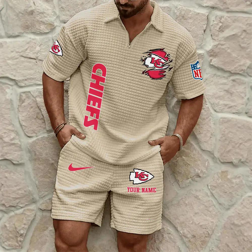 Kansas City Chiefs Men’s Waffle Pattern Half Zipper Shirt And Shorts AZBT2DWSS000098