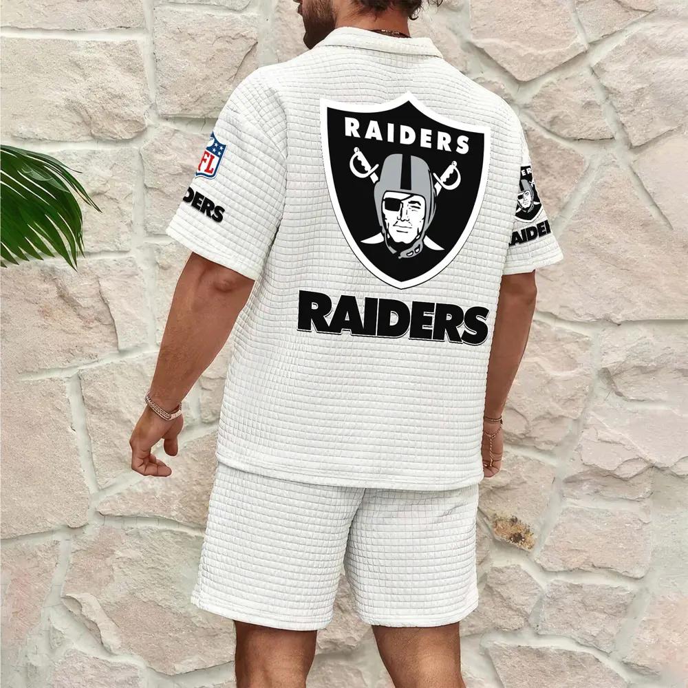Las Vegas Raiders Men’s Waffle Pattern Half Zipper Shirt And Shorts AZBT2DWSS000101