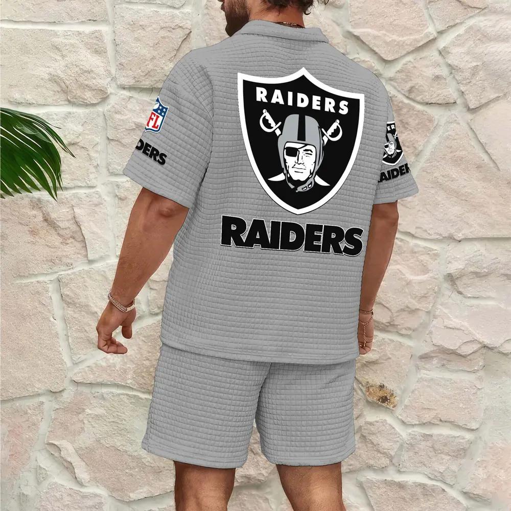 Las Vegas Raiders Men’s Waffle Pattern Half Zipper Shirt And Shorts AZBT2DWSS000101