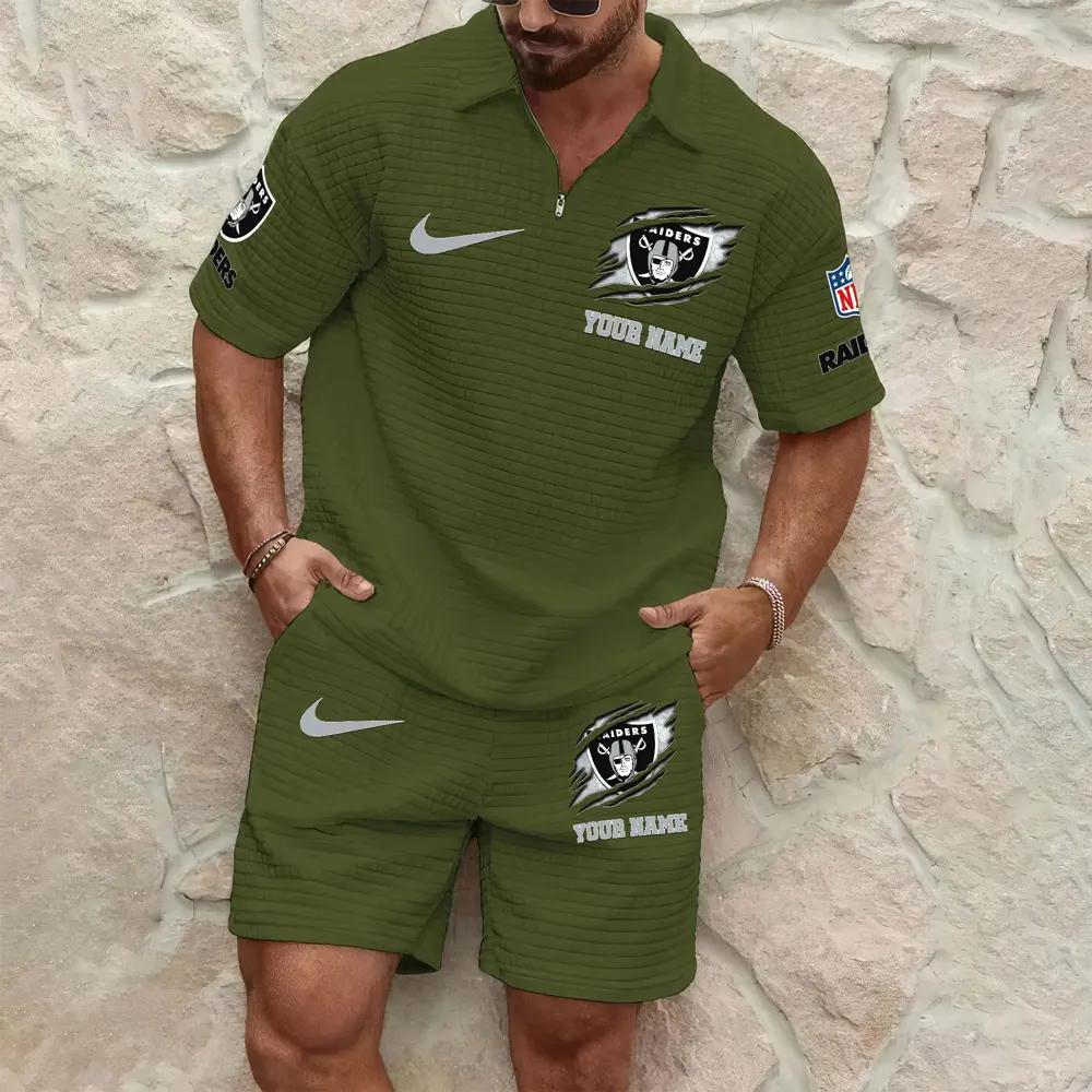 Las Vegas Raiders Men’s Waffle Pattern Half Zipper Shirt And Shorts AZBT2DWSS000101
