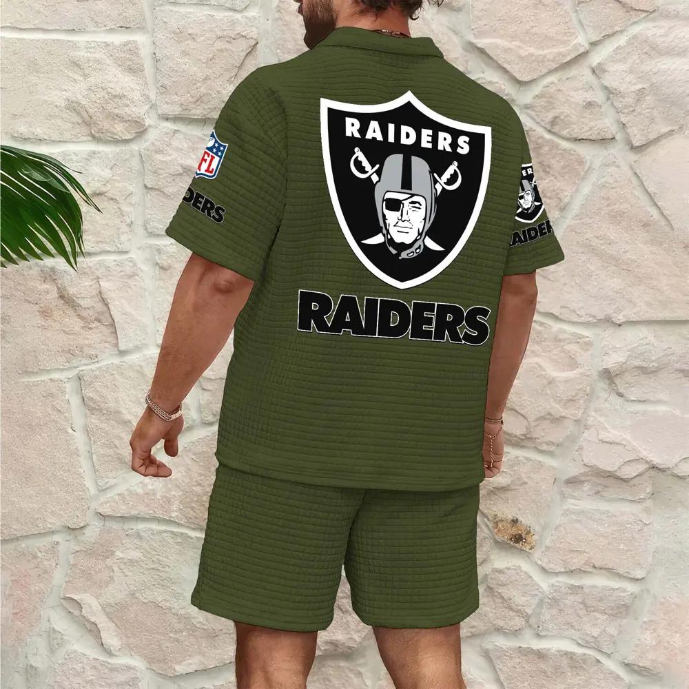Las Vegas Raiders Men’s Waffle Pattern Half Zipper Shirt And Shorts AZBT2DWSS000101