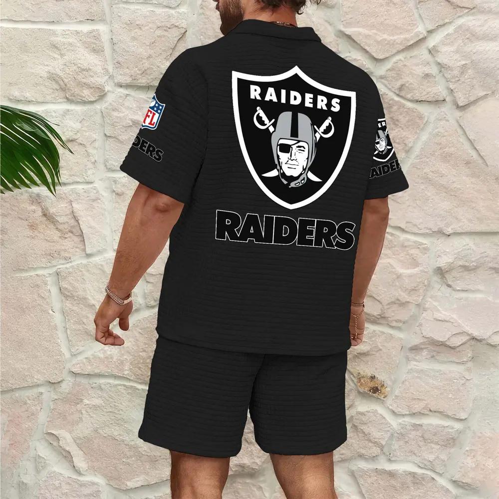 Las Vegas Raiders Men’s Waffle Pattern Half Zipper Shirt And Shorts AZBT2DWSS000101