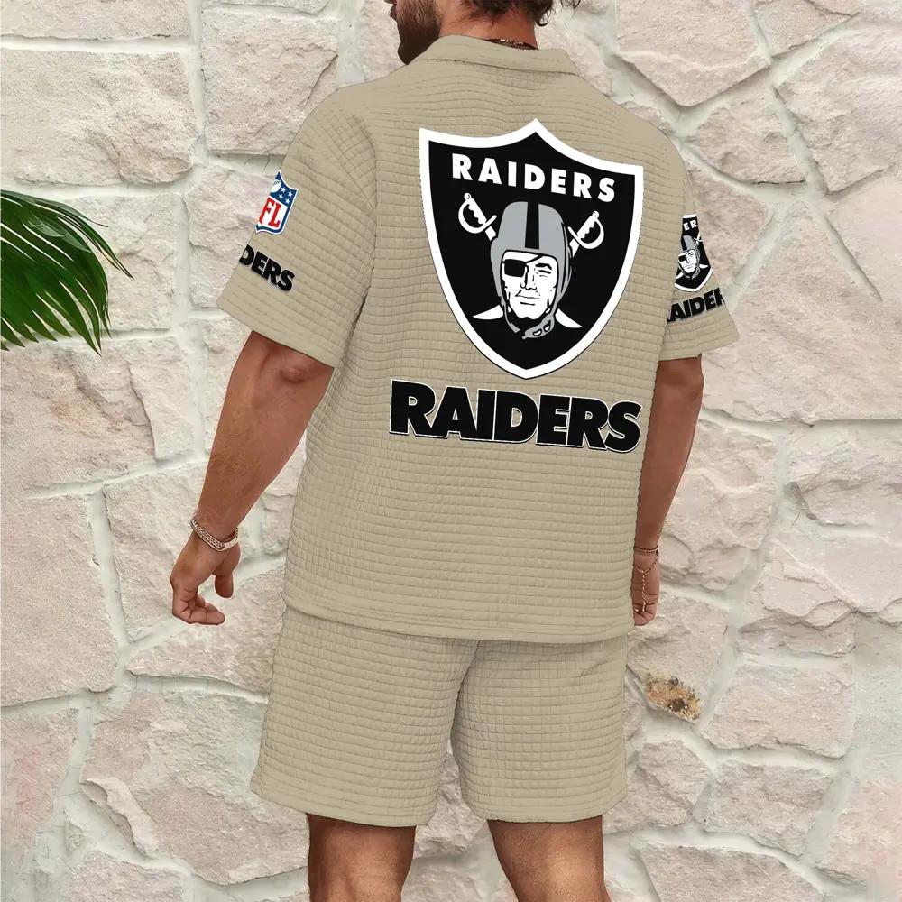 Las Vegas Raiders Men’s Waffle Pattern Half Zipper Shirt And Shorts AZBT2DWSS000101