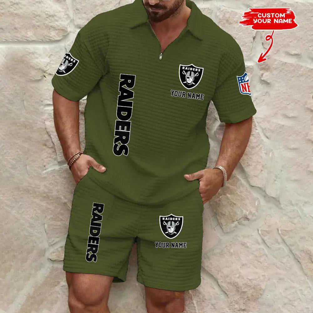 Las Vegas Raiders Men’s Waffle Pattern Half Zipper Shirt And Shorts AZBT2DWSS000102