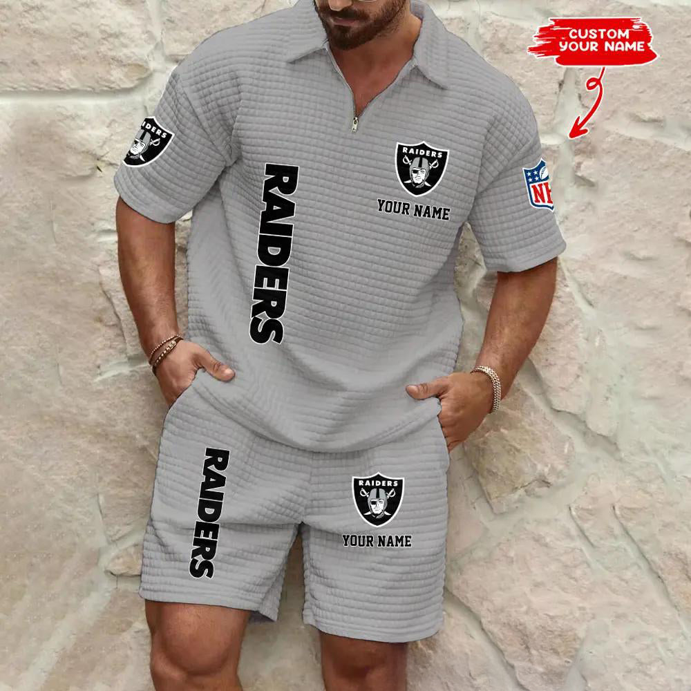 Las Vegas Raiders Men’s Waffle Pattern Half Zipper Shirt And Shorts AZBT2DWSS000102