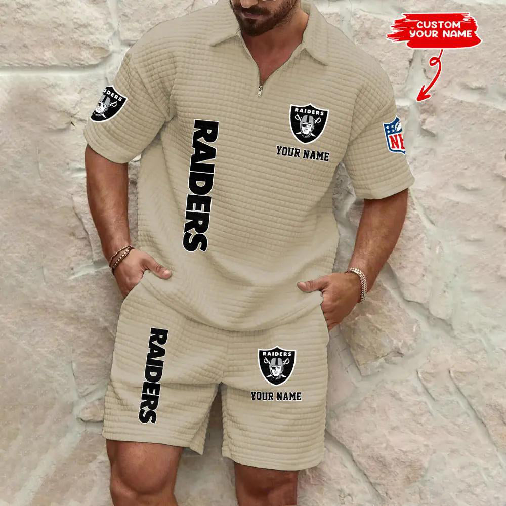 Las Vegas Raiders Men’s Waffle Pattern Half Zipper Shirt And Shorts AZBT2DWSS000102