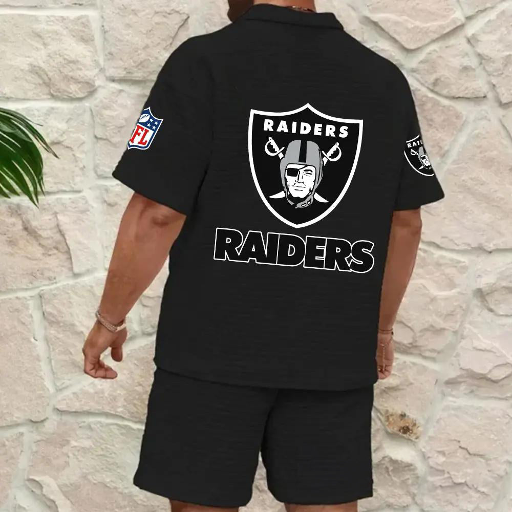 Las Vegas Raiders Men’s Waffle Pattern Half Zipper Shirt And Shorts AZBT2DWSS000103