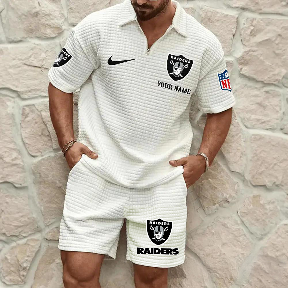 Las Vegas Raiders Men’s Waffle Pattern Half Zipper Shirt And Shorts AZBT2DWSS000103