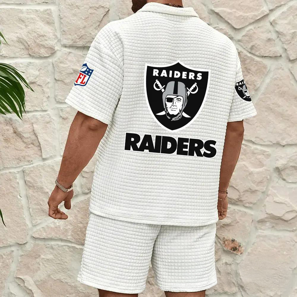Las Vegas Raiders Men’s Waffle Pattern Half Zipper Shirt And Shorts AZBT2DWSS000103