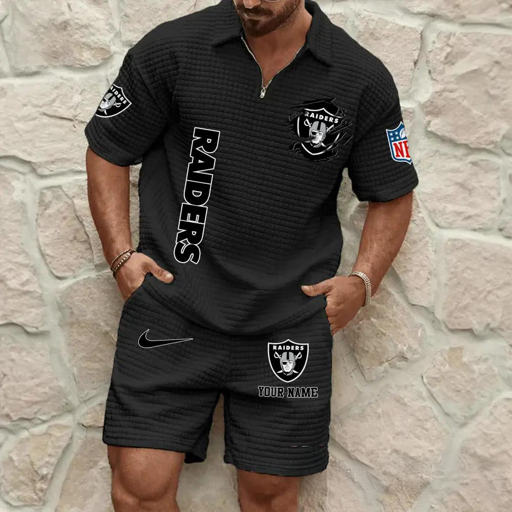 Las Vegas Raiders Men’s Waffle Pattern Half Zipper Shirt And Shorts AZBT2DWSS000104