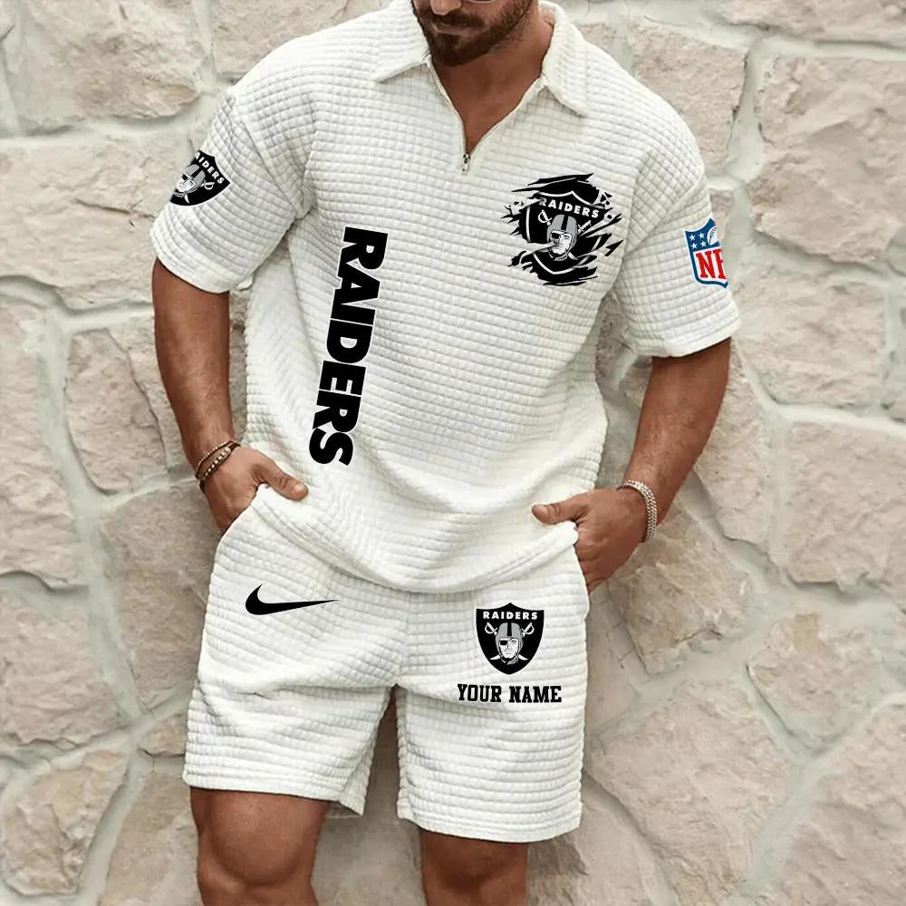 Las Vegas Raiders Men’s Waffle Pattern Half Zipper Shirt And Shorts AZBT2DWSS000104
