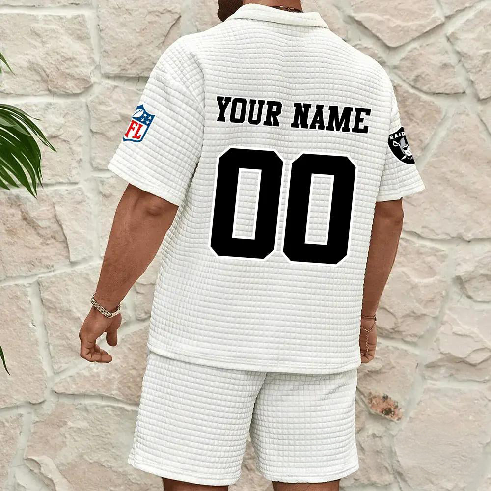 Las Vegas Raiders Men’s Waffle Pattern Half Zipper Shirt And Shorts AZBT2DWSS000104