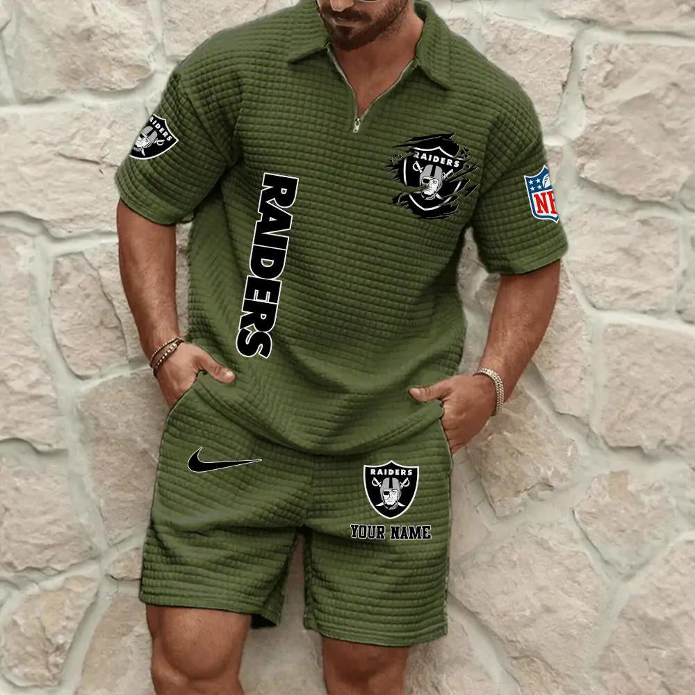Las Vegas Raiders Men’s Waffle Pattern Half Zipper Shirt And Shorts AZBT2DWSS000104