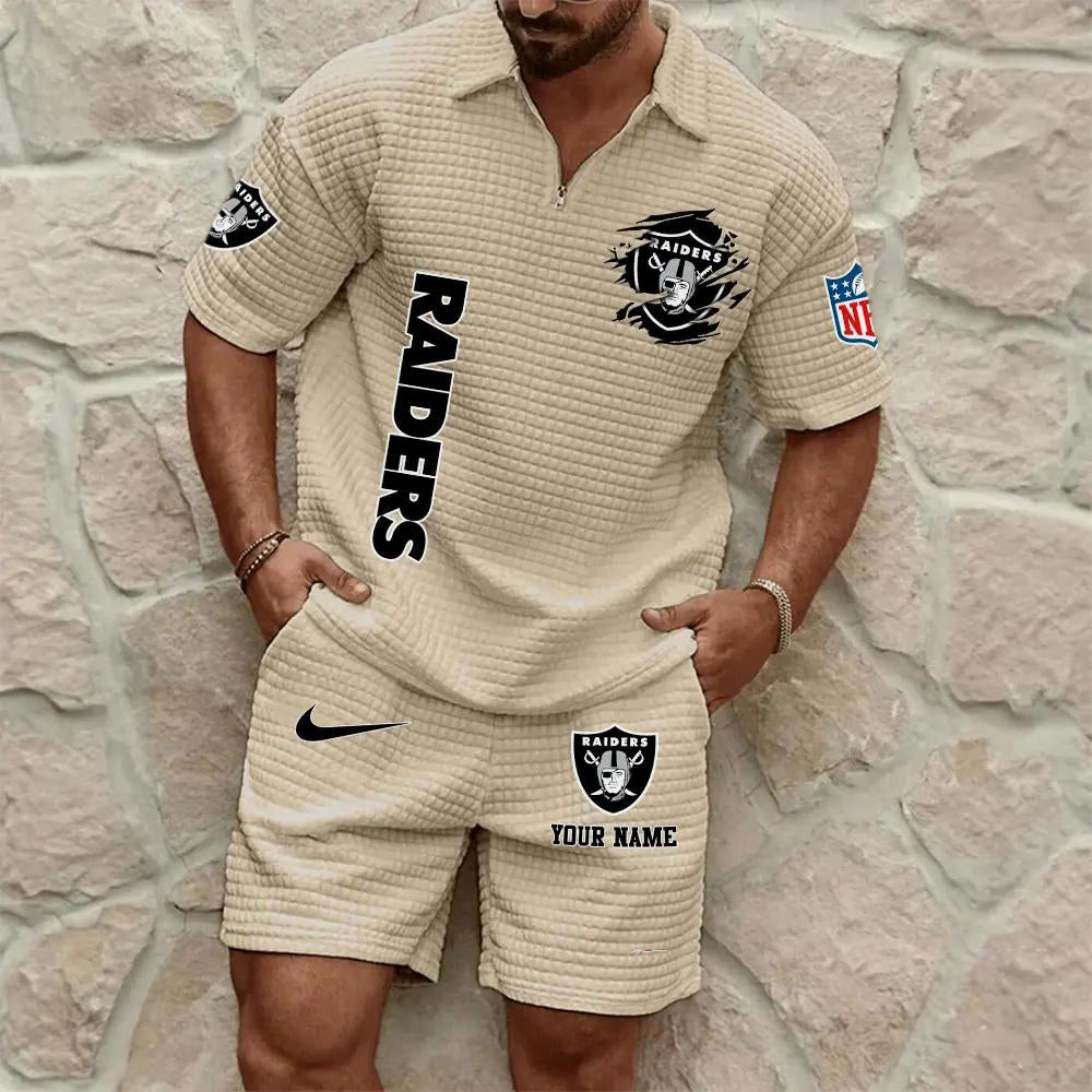 Las Vegas Raiders Men’s Waffle Pattern Half Zipper Shirt And Shorts AZBT2DWSS000104