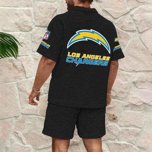 Los Angeles Chargers Men’s Waffle Pattern Half Zipper Shirt And Shorts AZBT2DWSS000106