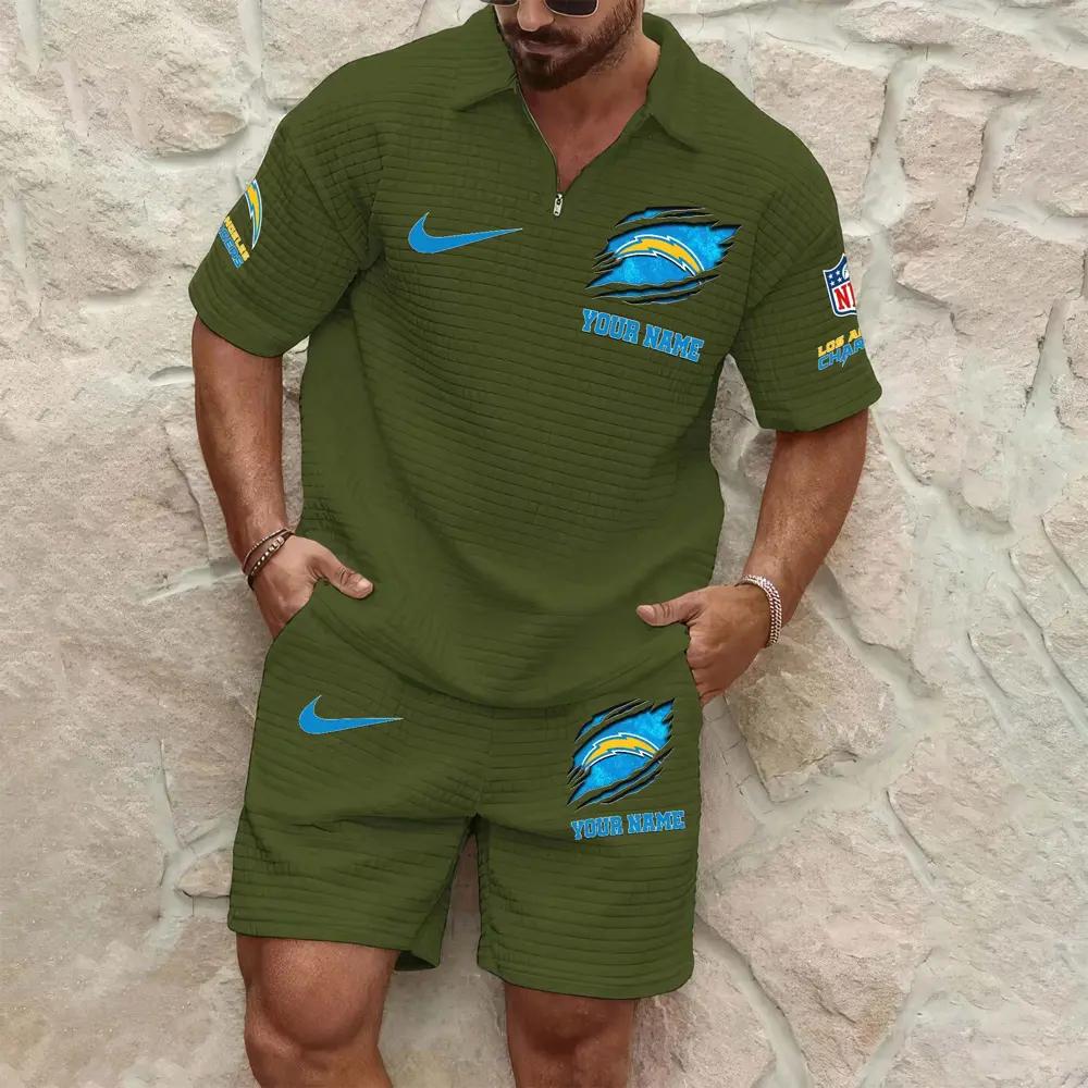 Los Angeles Chargers Men’s Waffle Pattern Half Zipper Shirt And Shorts AZBT2DWSS000106