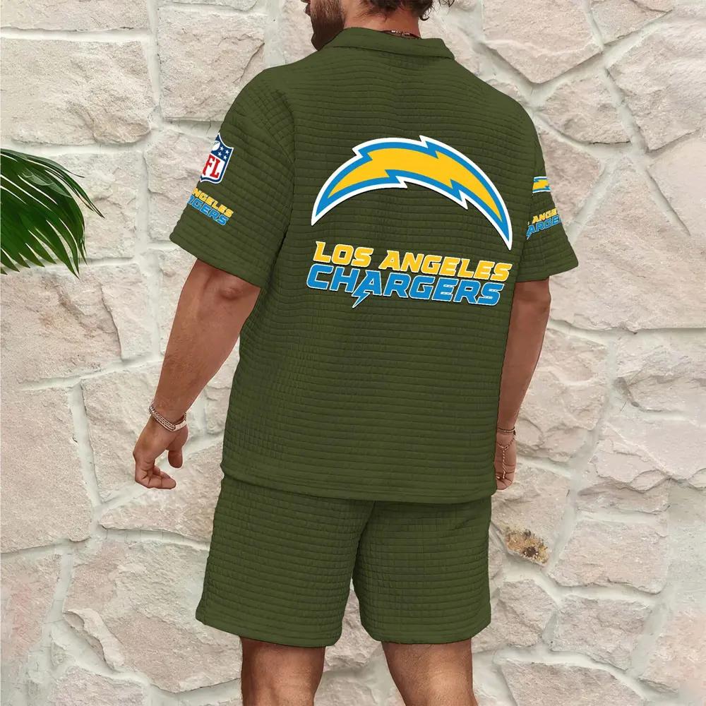 Los Angeles Chargers Men’s Waffle Pattern Half Zipper Shirt And Shorts AZBT2DWSS000106