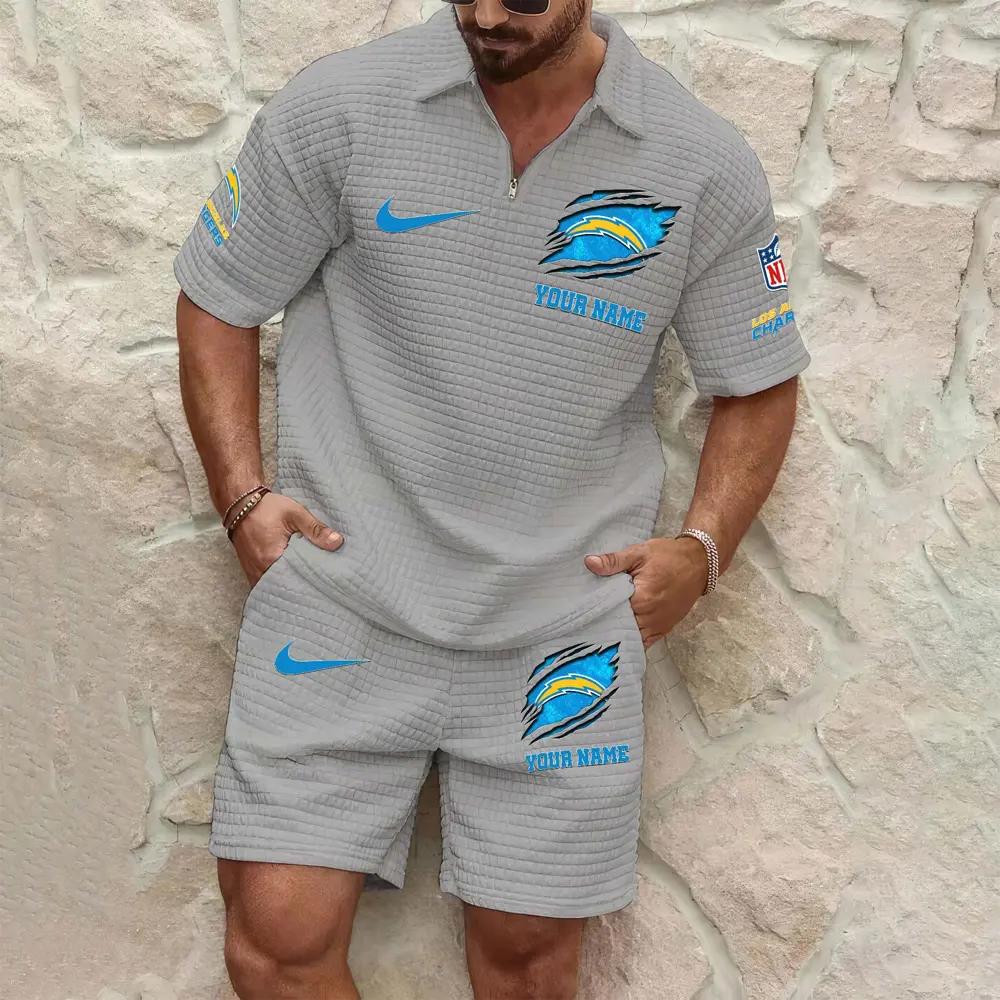 Los Angeles Chargers Men’s Waffle Pattern Half Zipper Shirt And Shorts AZBT2DWSS000106