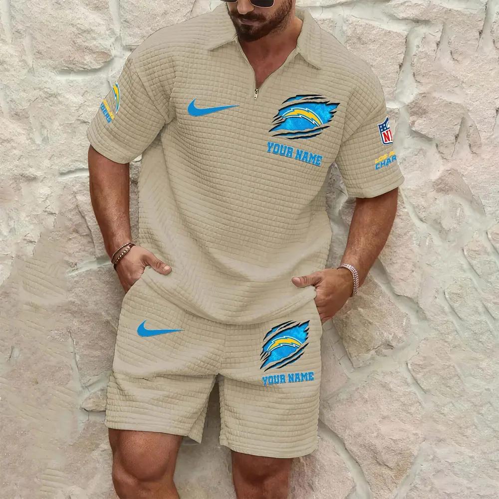 Los Angeles Chargers Men’s Waffle Pattern Half Zipper Shirt And Shorts AZBT2DWSS000106