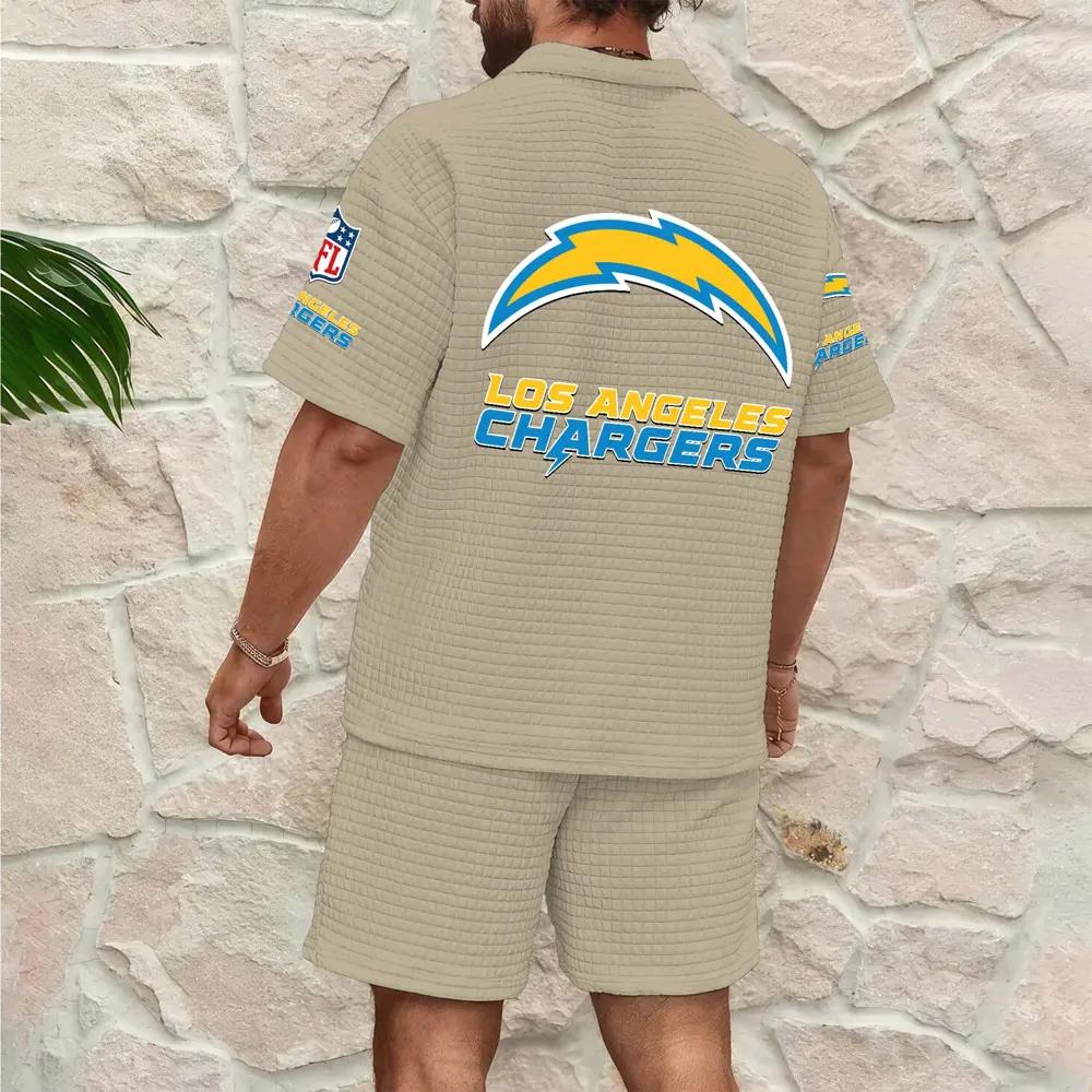 Los Angeles Chargers Men’s Waffle Pattern Half Zipper Shirt And Shorts AZBT2DWSS000106