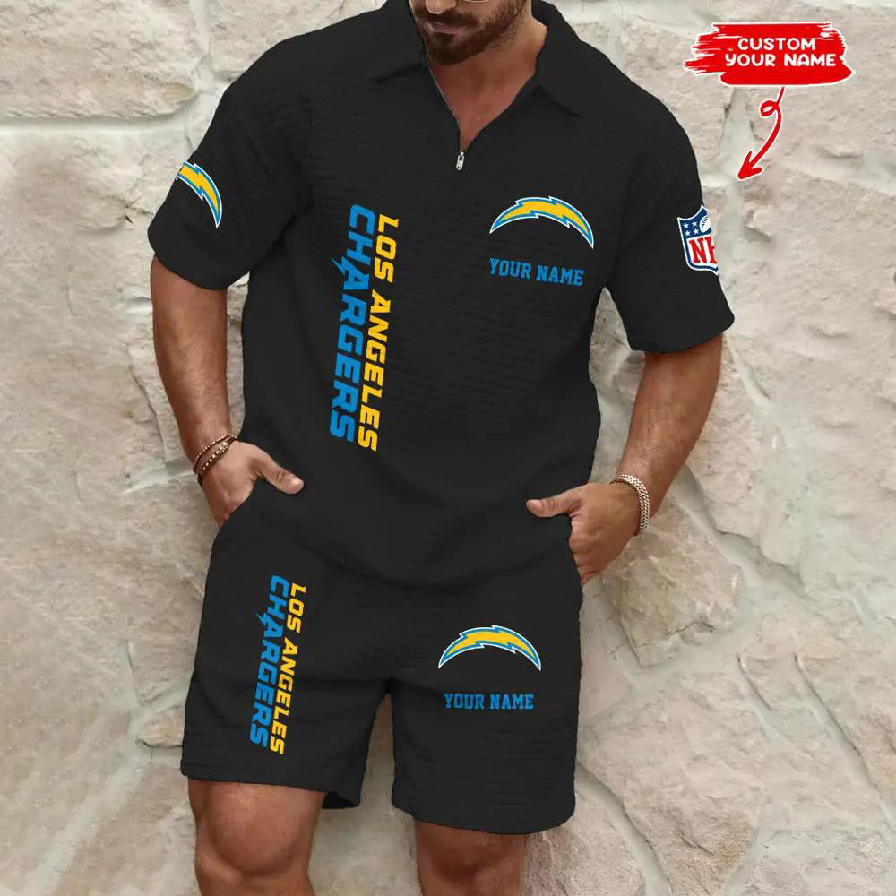 Los Angeles Chargers Men’s Waffle Pattern Half Zipper Shirt And Shorts AZBT2DWSS000107