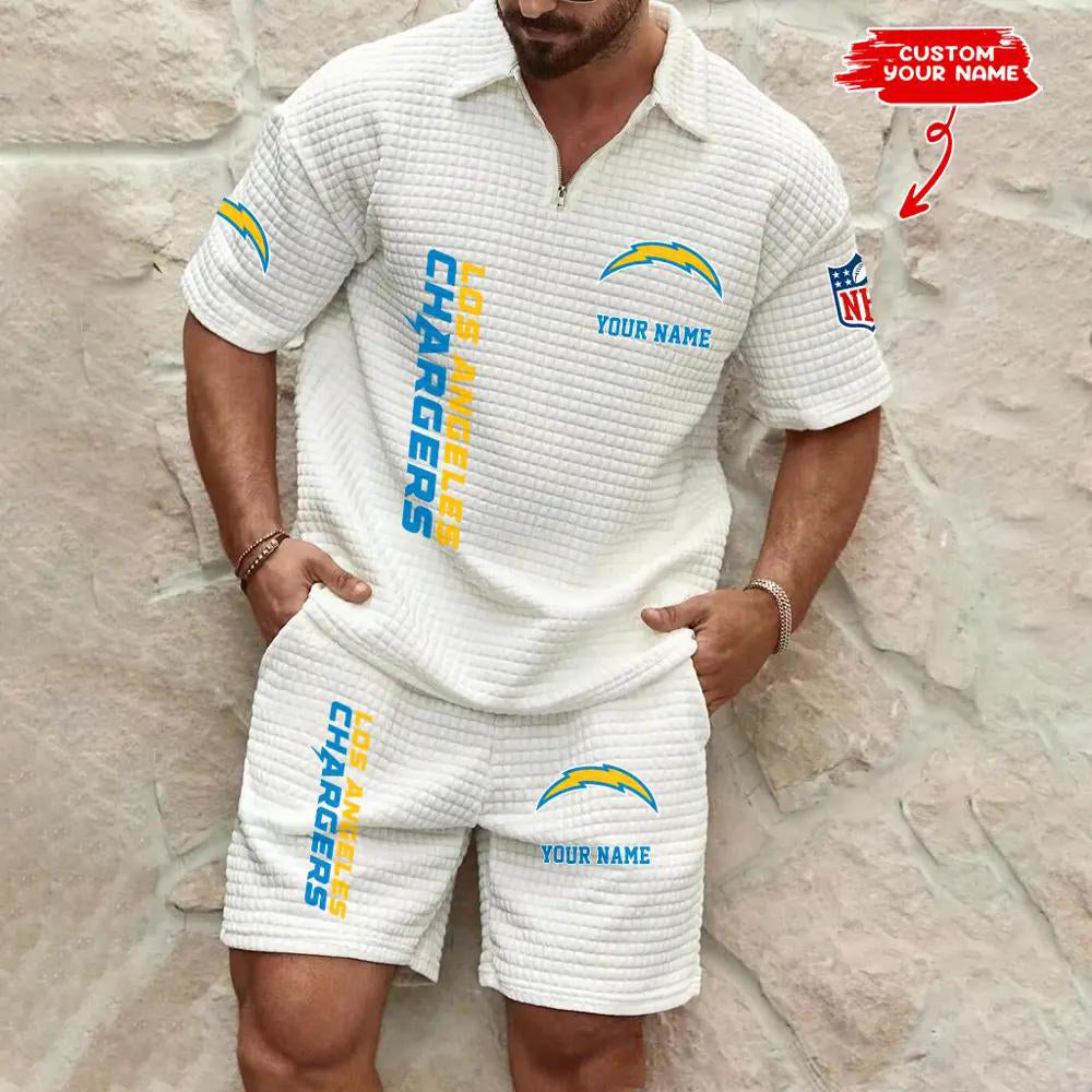 Los Angeles Chargers Men’s Waffle Pattern Half Zipper Shirt And Shorts AZBT2DWSS000107